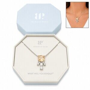 $116 Bomb Party Necklace Citrine Color Cushion Pendant w/ Clear Crystal Dangles